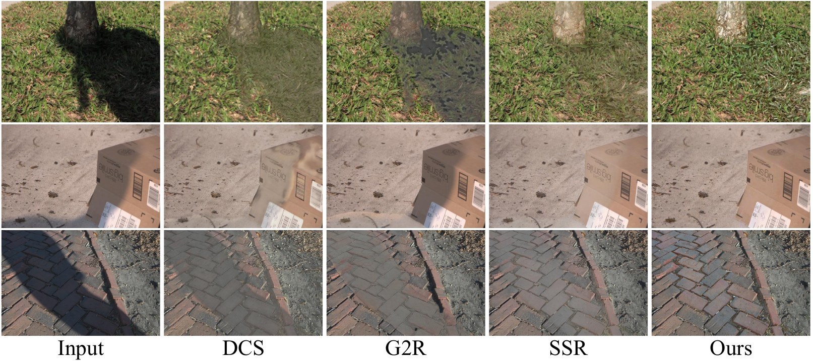 Qualitative comparison on unseen SRD, LRSS and UIUC datasets